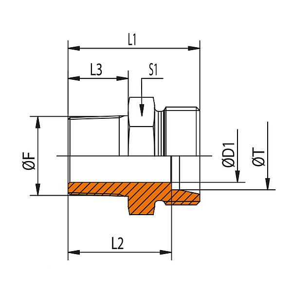 1014-04X1/8LL-BO 1014 - NPT - BO Rechte inschroefkoppeling (STAAL)