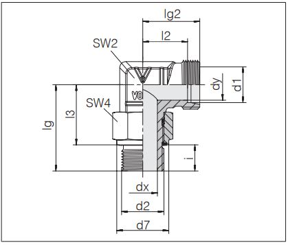 1043-0-06LM-BO 1043-0 - METRIC - BO Instelbare 90º inschroefkoppeling (STAAL)